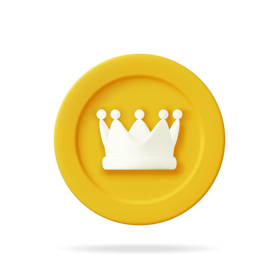 3d or pièce de monnaie couronne icône isolé. rendre d'or argent couronne emoji symbole. émoticône pour VIP, riche, gagnant luxe prime succès. évaluation ou statut panneaux. réaliste vecteur illustration