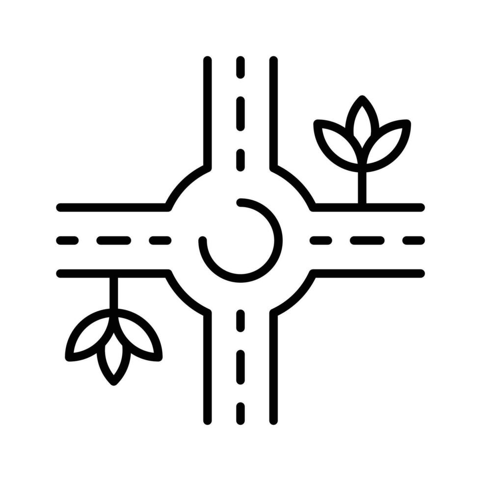 circulation cercle avec quatre routes montrant concept icône de route intersection, circulation rond point vecteur