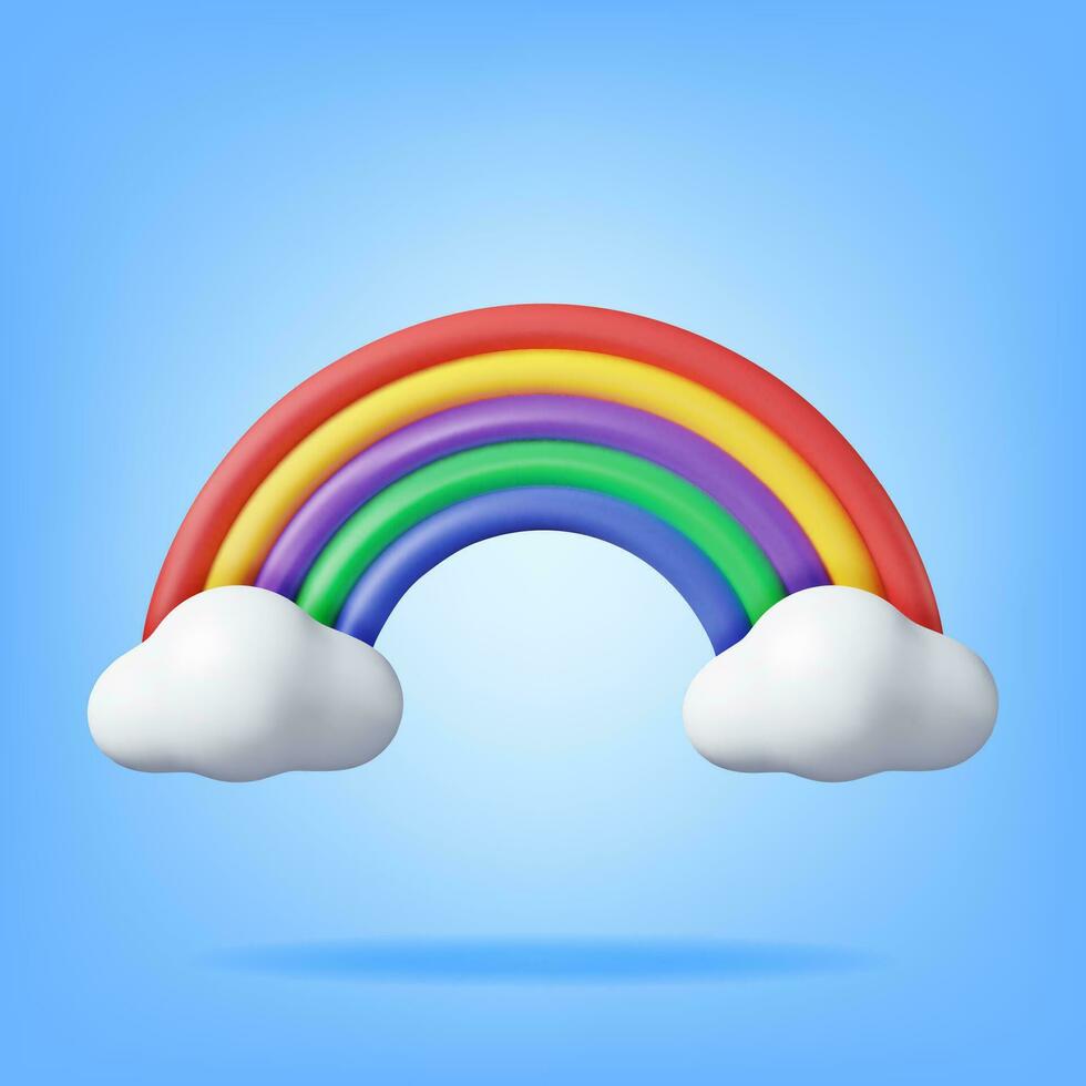 3d dessin animé arc en ciel avec des nuages isolé. rendre minimal arc en ciel dans nuage art élément. Plastique les enfants jouet. réaliste des gamins décoration. vecteur illustration.