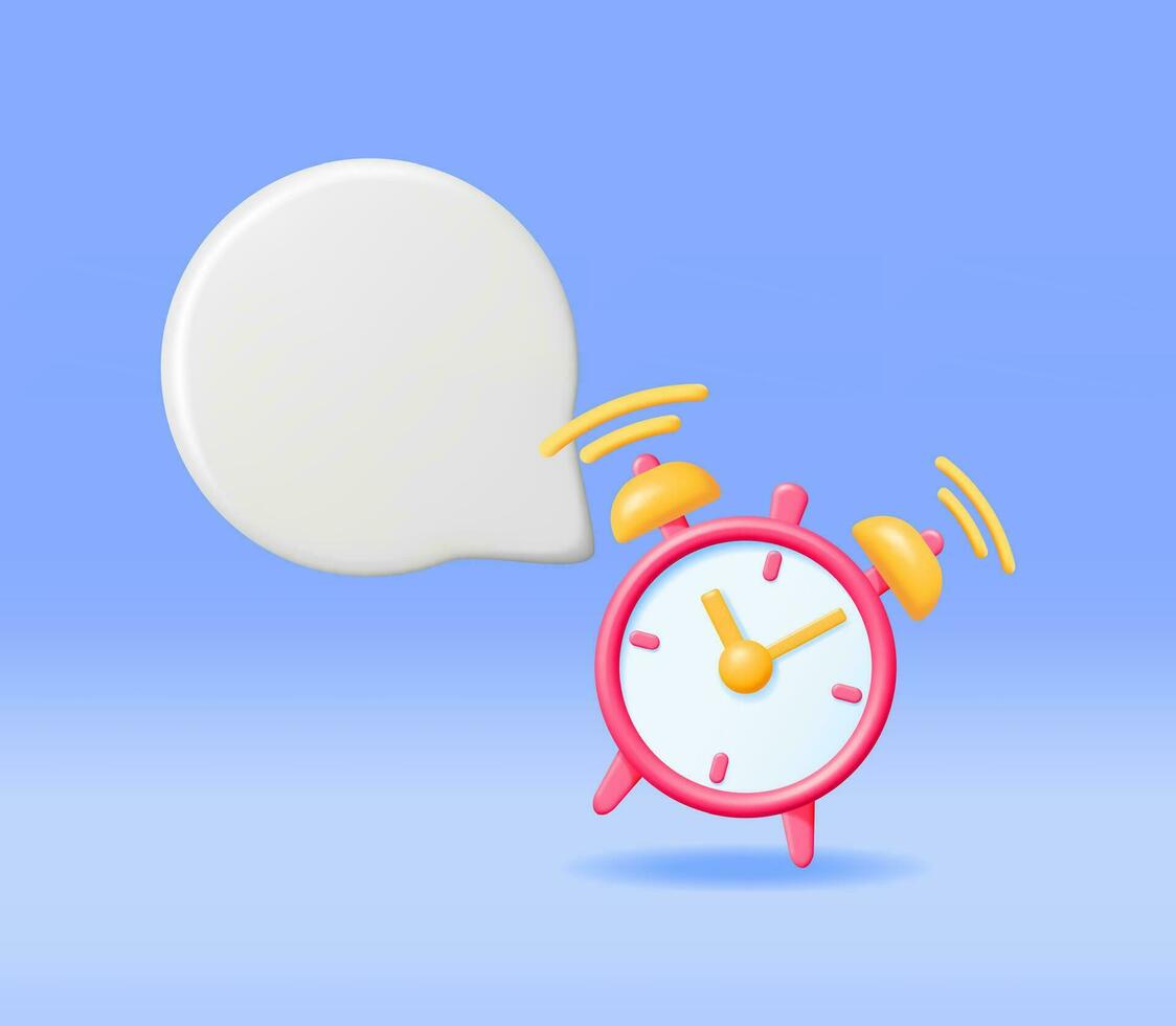 3d classique rond l'horloge avec discours bulle isolé. rendre alarme l'horloge icône collection. la mesure de temps, date limite, chronométrage et temps la gestion concept. regarder symbole. vecteur illustration