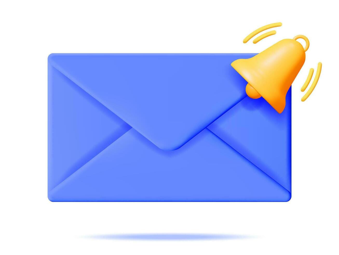 3d courrier enveloppe avec cloche notification Nouveau message isolé. bleu papier lettre icône avec notification or cloche. Nouveau ou non lu e-mail. message, contact, lettre et document. vecteur illustration