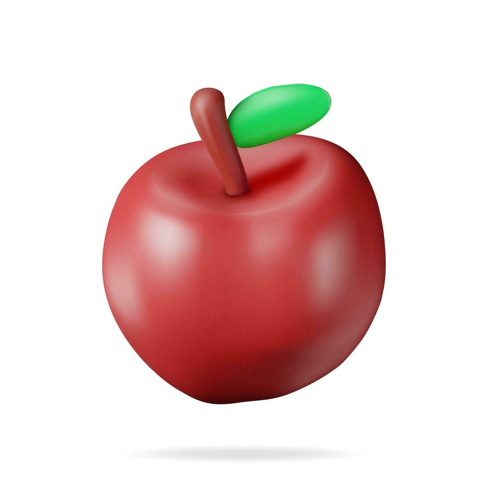 3d rouge Pomme fruit isolé sur blanche. rendre Pomme Frais mûr avec feuille icône. Frais fruit nourriture symbole élément. en bonne santé nourriture concept. réaliste vecteur illustration