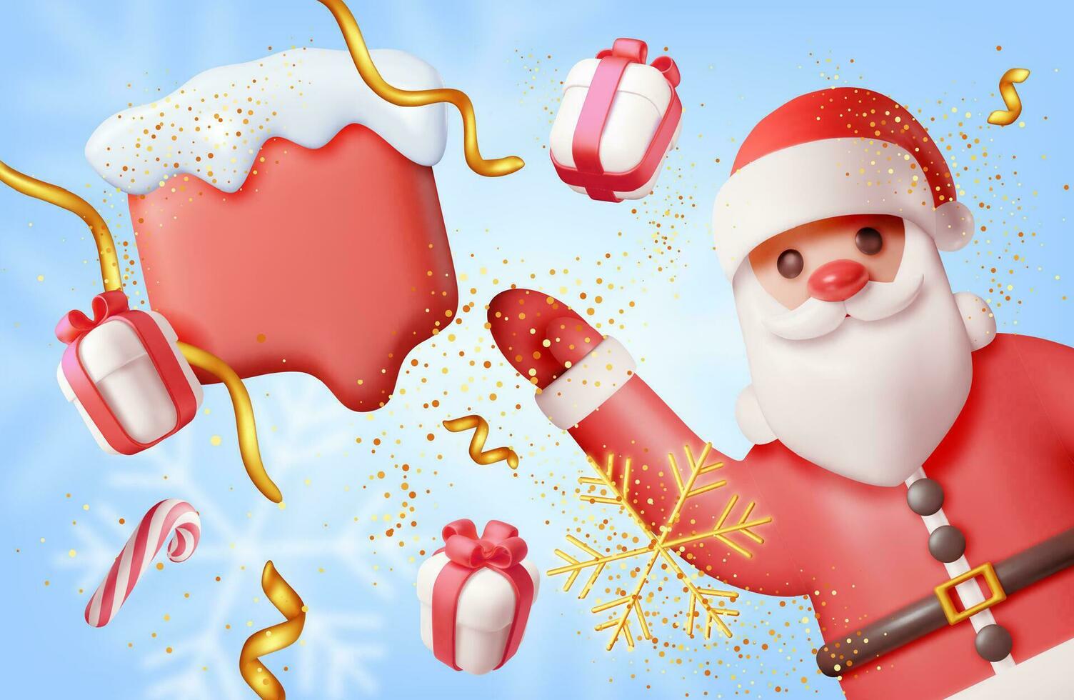 3d Noël bannière avec Père Noël claus et bavarder bulle. rendre content Nouveau année décoration. joyeux Noël vacances. Nouveau année et Noël fête. réaliste vecteur illustration