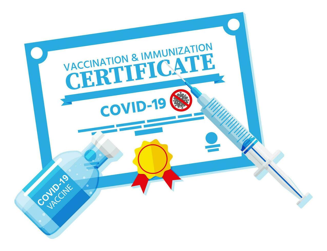 covid-19 vaccination passeport. vacciné santé document comme preuve la personne est immunitaire à maladie. coronavirus immunitaire passer, seringue. couronne virus vaccin certification concept. plat vecteur illustration