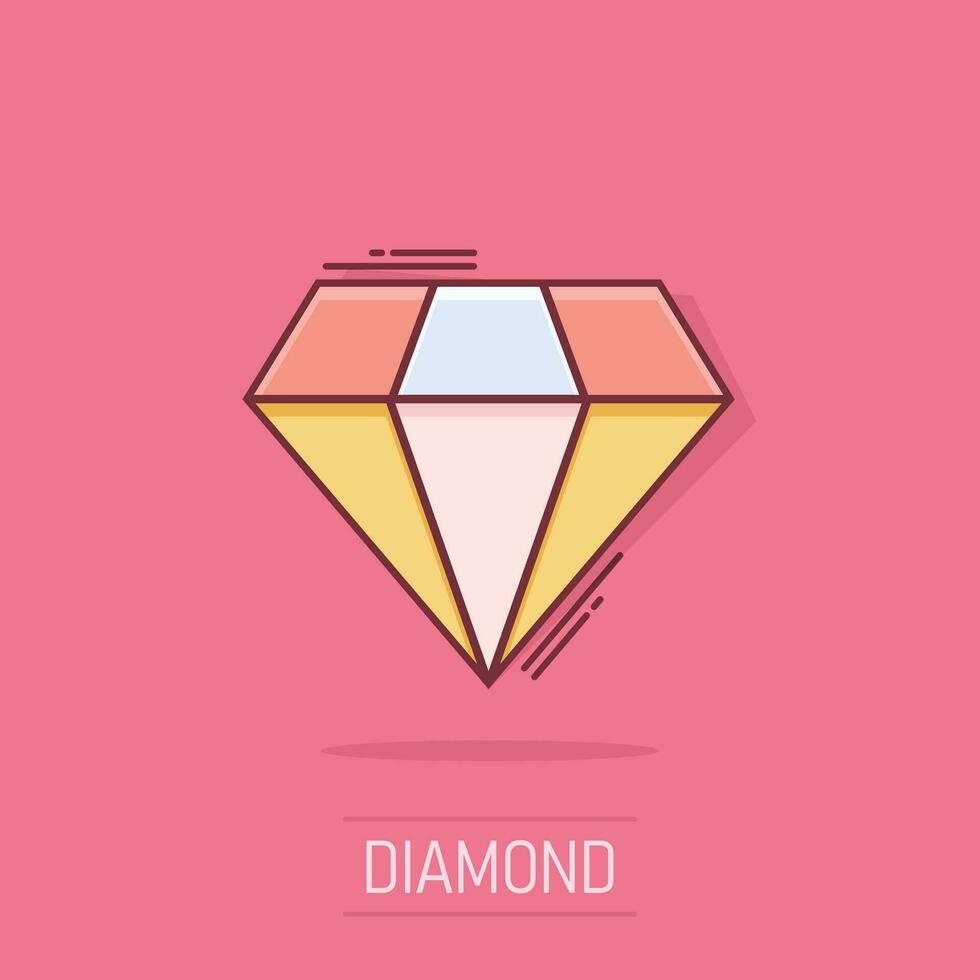icône de gemme de bijou de diamant de dessin animé de vecteur dans le style comique. pictogramme d'illustration de pierres précieuses de diamant. concept d'effet d'éclaboussure d'affaires brillant de bijoux.
