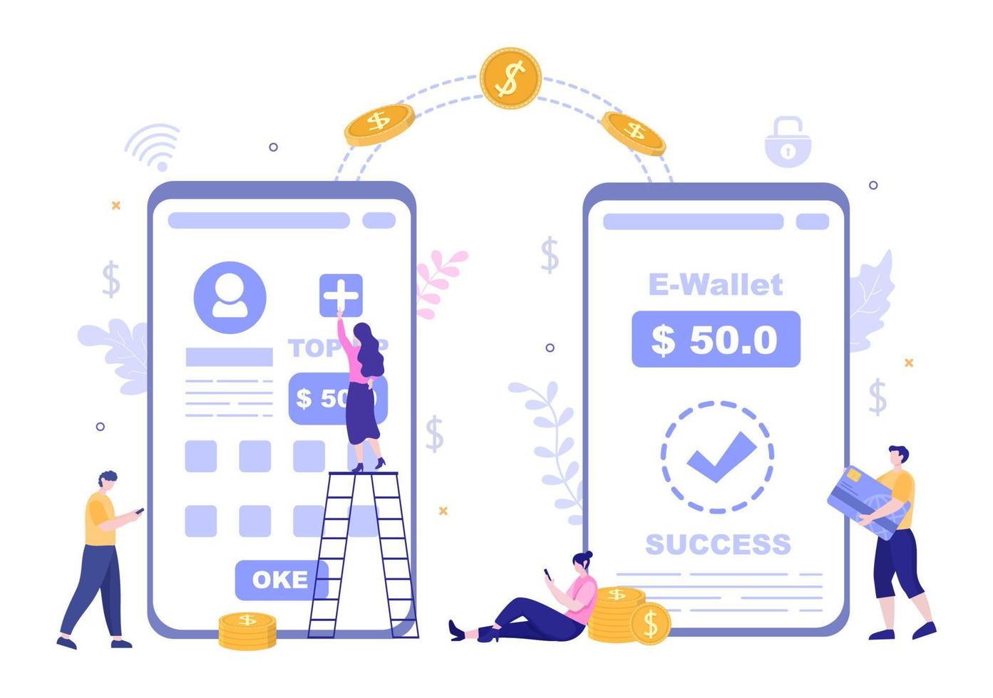 recharger ajouter votre illustration vectorielle de solde d'argent sur un appareil de téléphonie mobile pour une application financière, un portefeuille électronique ou un concept de monnaie numérique vecteur