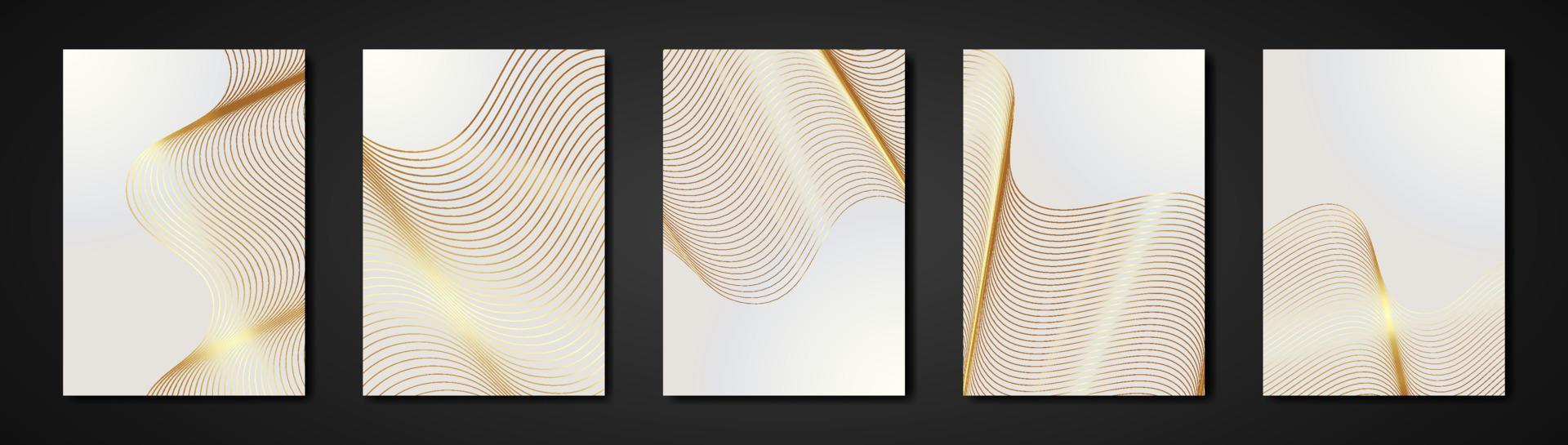 définir des cartes blanches gravure abstraite texture dorée. fond de gravure ondulée. invitation de luxe ou modèle de conception de couverture, rayures dorées ondulées et espace de copie. illustration vectorielle vecteur