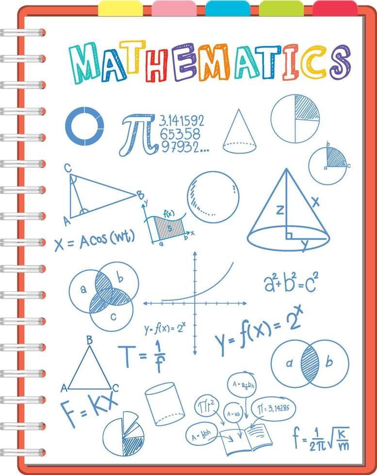 formule mathématique doodle sur la page du cahier vecteur