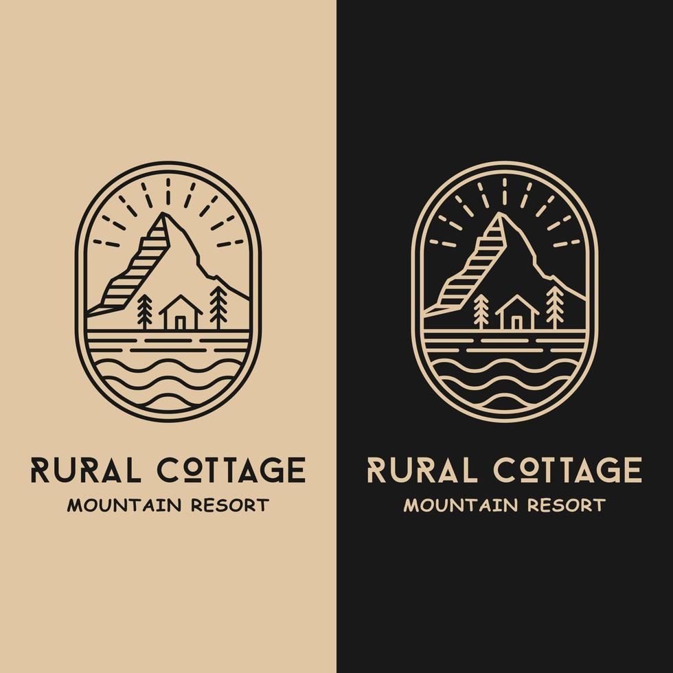 modèle de conception de logo de style maison et montagne en ligne vecteur