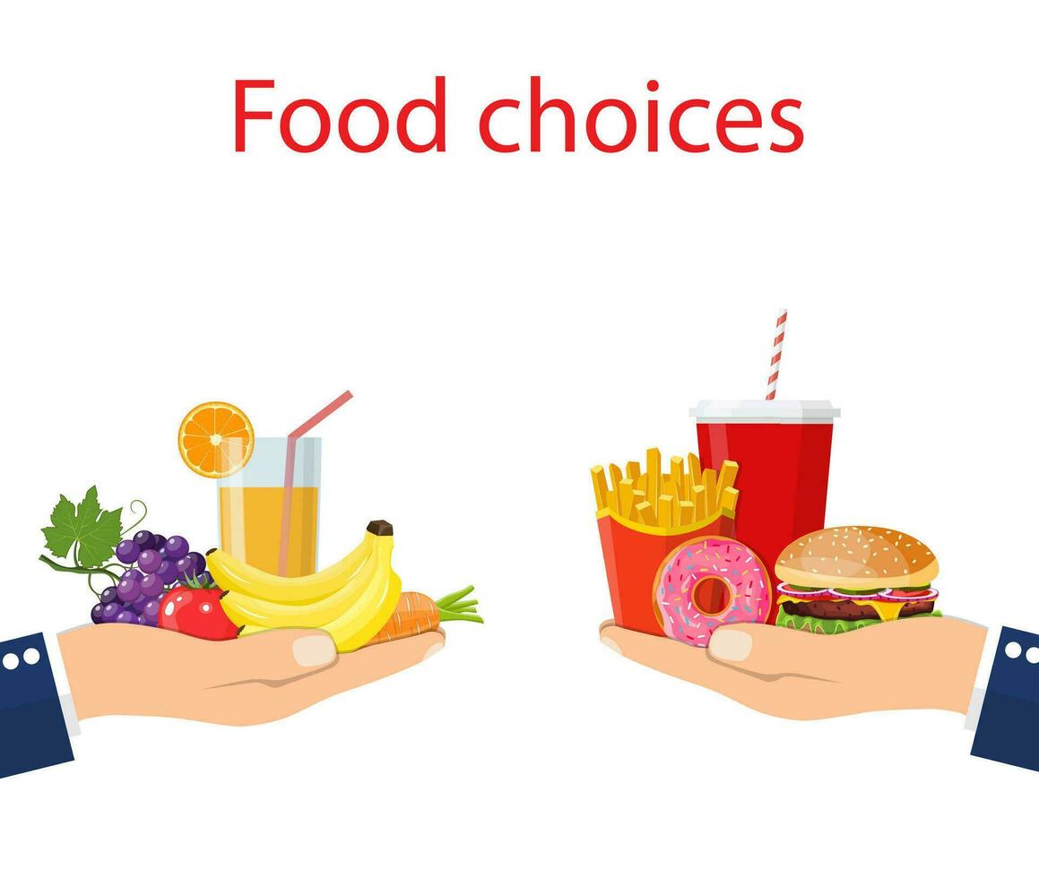 nourriture choix. en bonne santé et déchet alimentaire. vecteur
