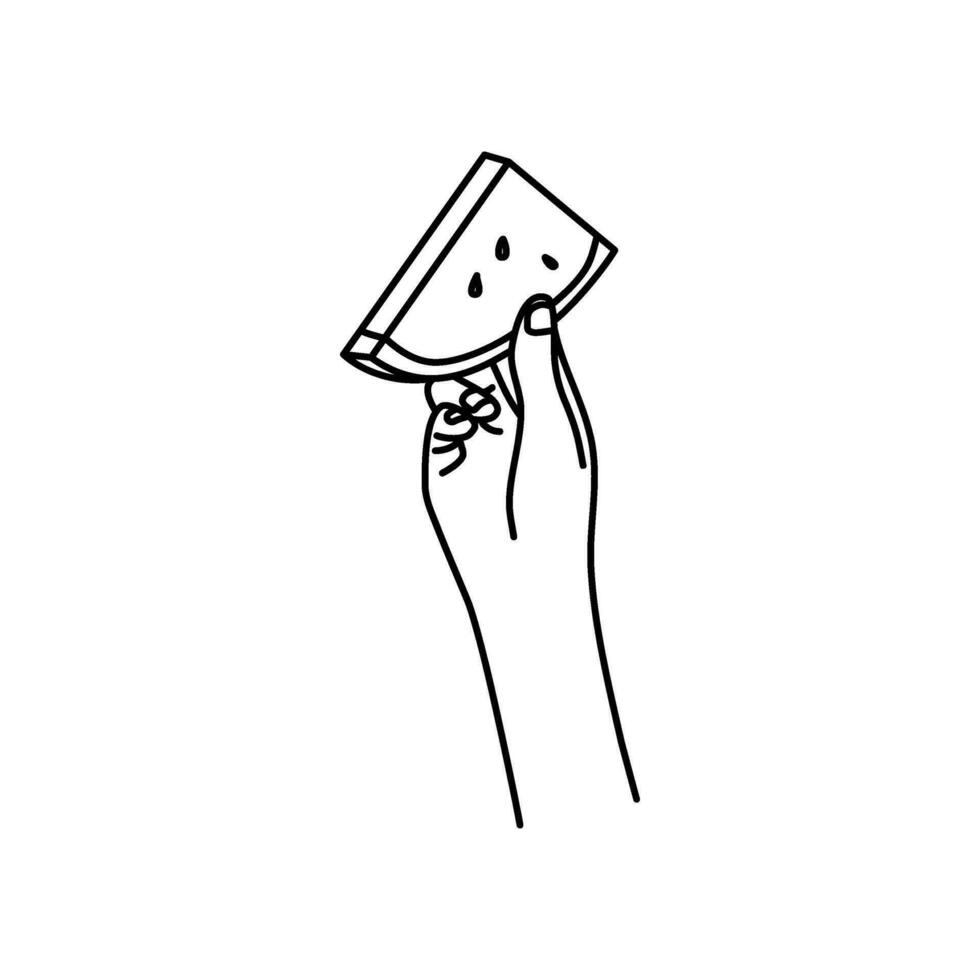 main en portant pastèque ligne art vecteur illustration pour été conception