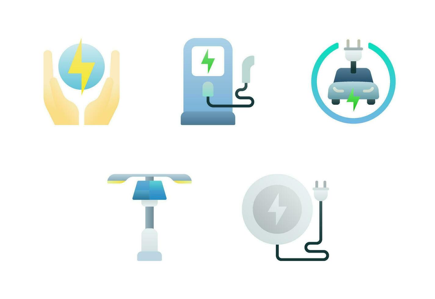 électrique La technologie icône ensemble vecteur dans plein Couleur pente style, il contient solaire énergie, sans fil mise en charge, électrique voiture, Puissance gare, et enregistrer énergie.