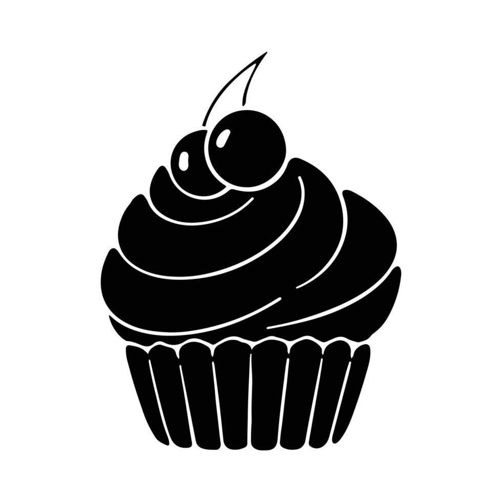 petit gâteau silhouette conception. petit gâteau dessin animé illustration dans noir Couleur vecteur
