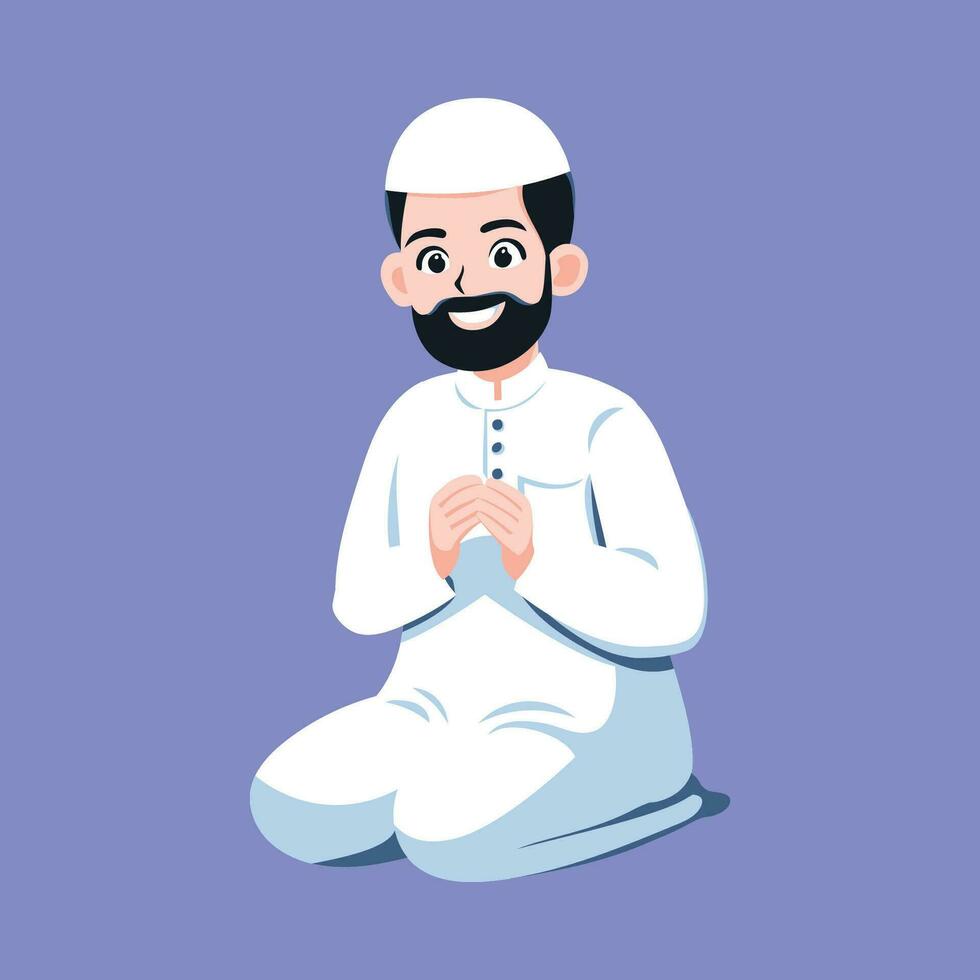 musulman homme prier plat vecteur illustration