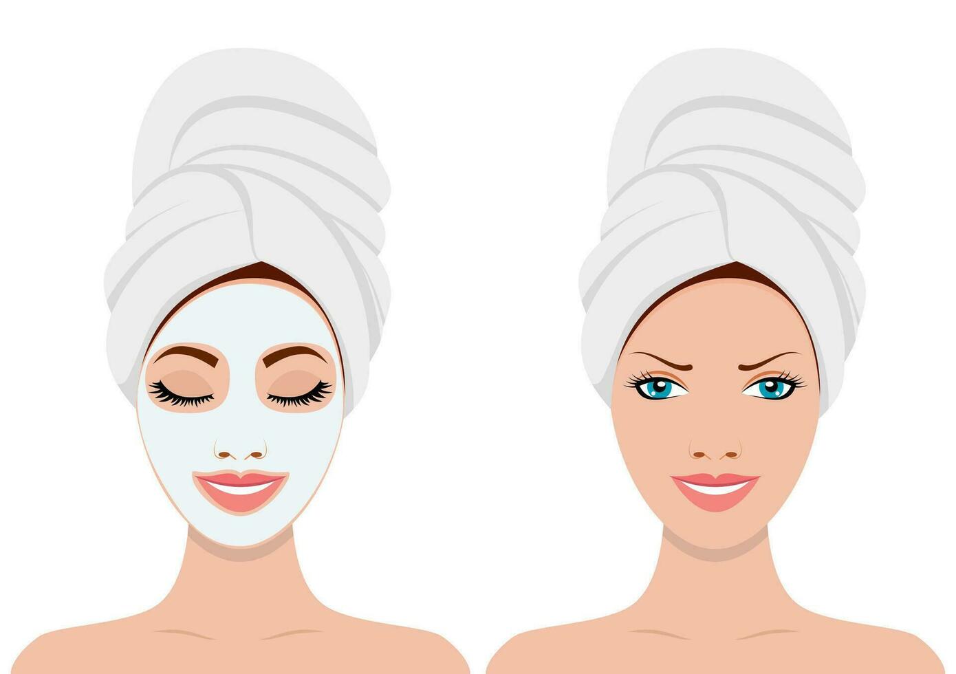 femme avec faciale masque et avec en bonne santé rougir sur sa visage vecteur