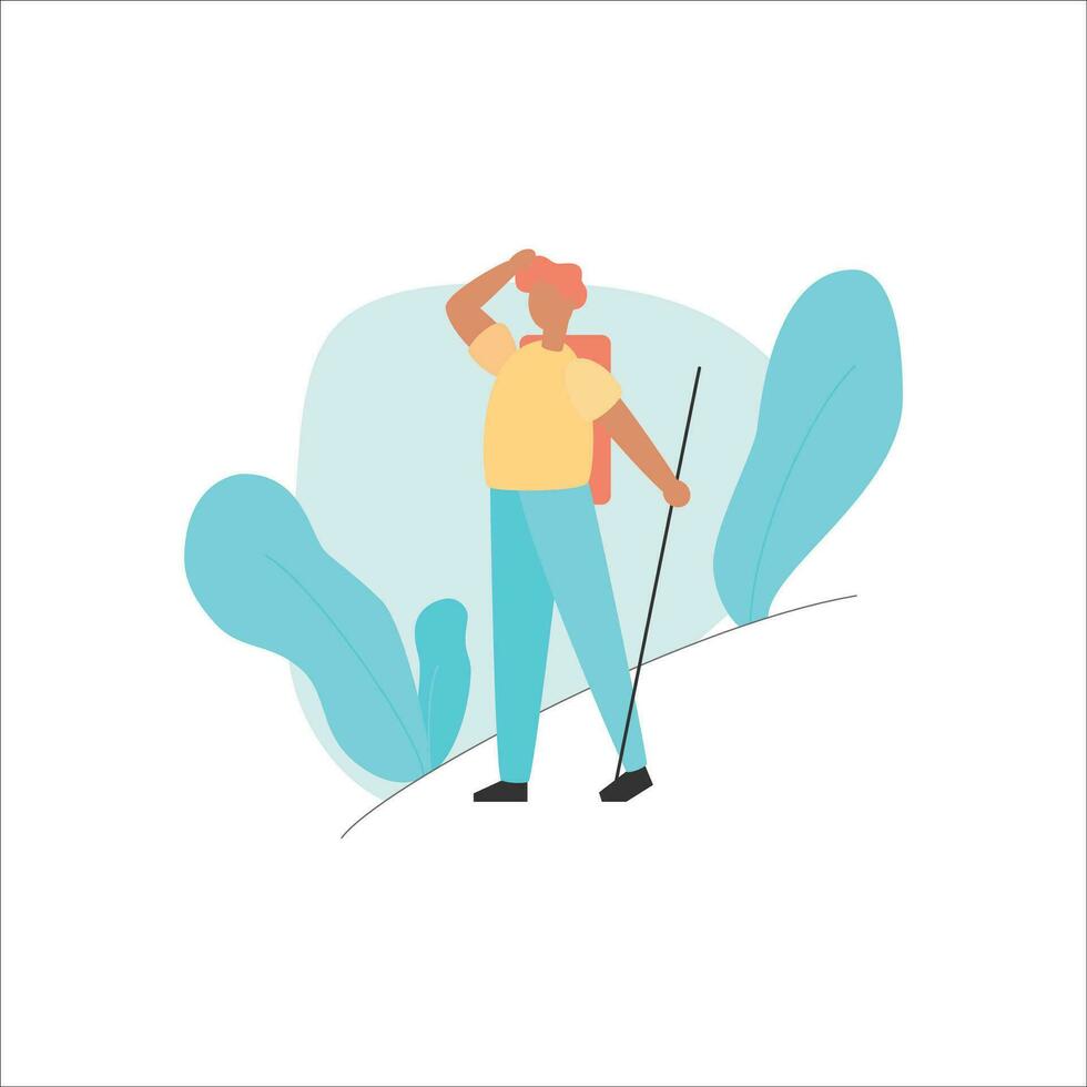 touristique homme avec trekking poteaux. vecteur illustration dans plat style