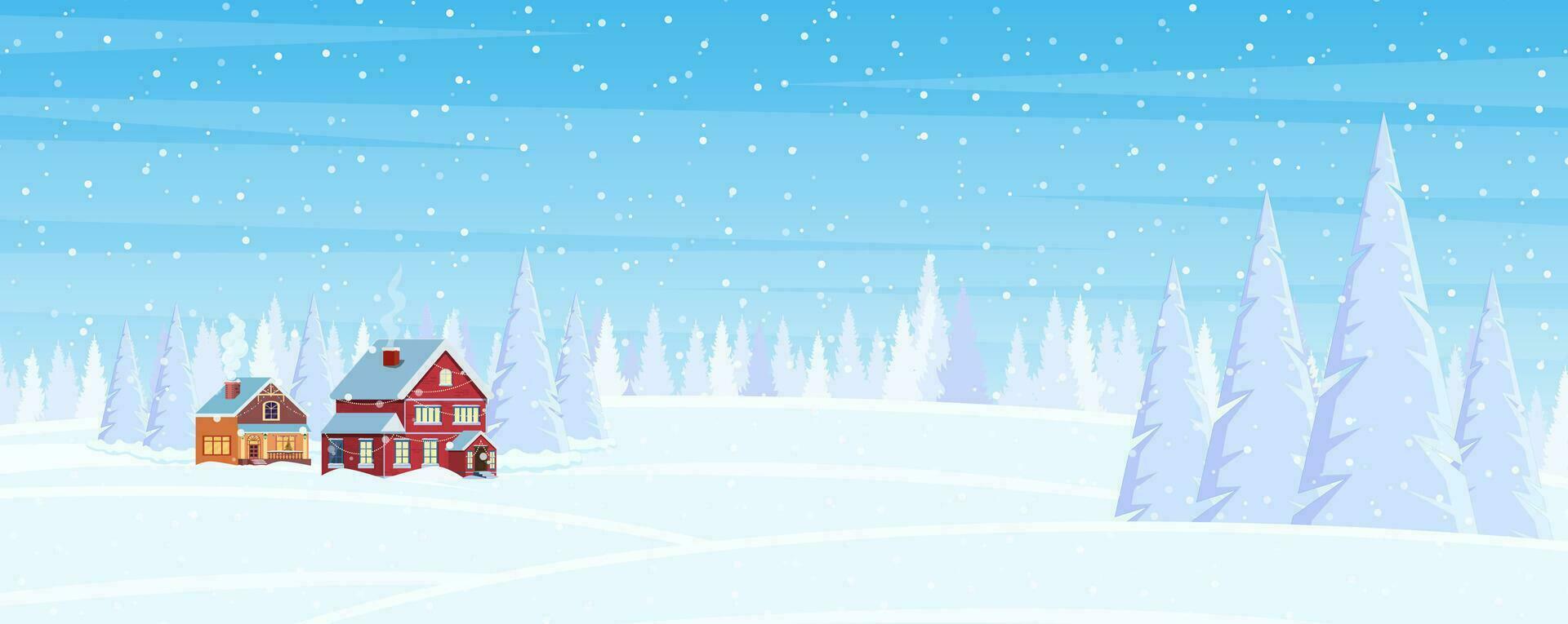 Noël paysage Contexte avec neige et arbre. joyeux Noël vacances. Nouveau année et Noël fête. vecteur illustration dans plat style