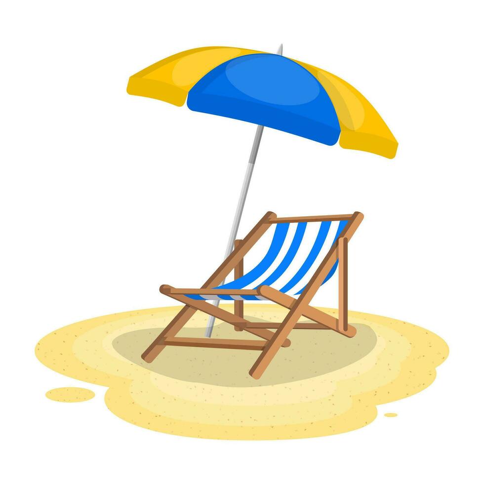parapluie et Soleil fainéant sur le plage. vecteur illustration dans plat style
