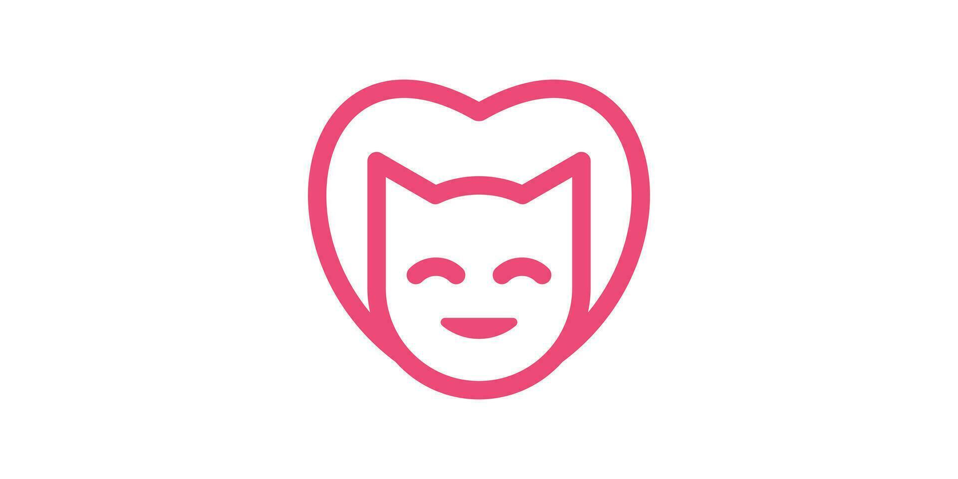 logo conception combinaison de l'amour forme avec chat diriger, minimaliste lignes. vecteur