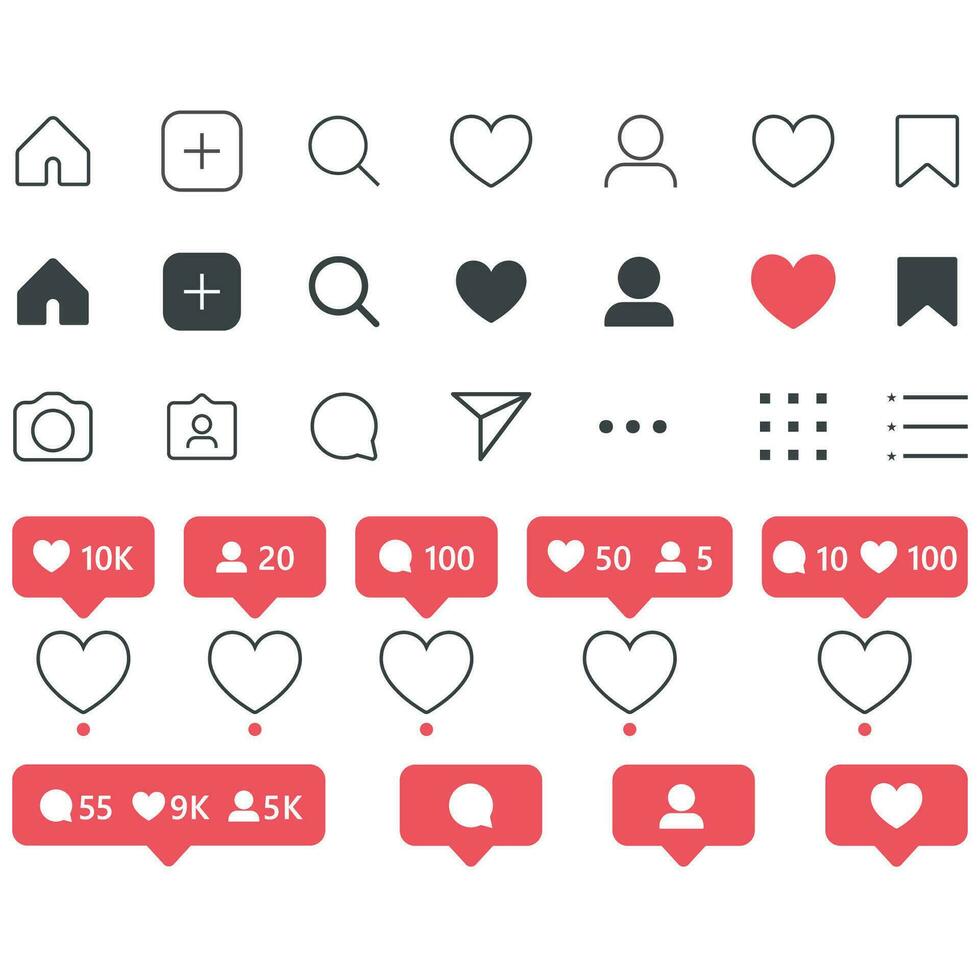 instagram social médias interface ensemble boutons isolé sur blanc Contexte. vecteur