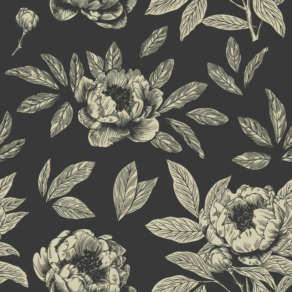 abstrait moderne floral sans couture modèle avec main tiré fleur dans toile de jouy style. rétro élégance répéter imprimer. ancien conception pour tissu, fond d'écran ou emballage vecteur