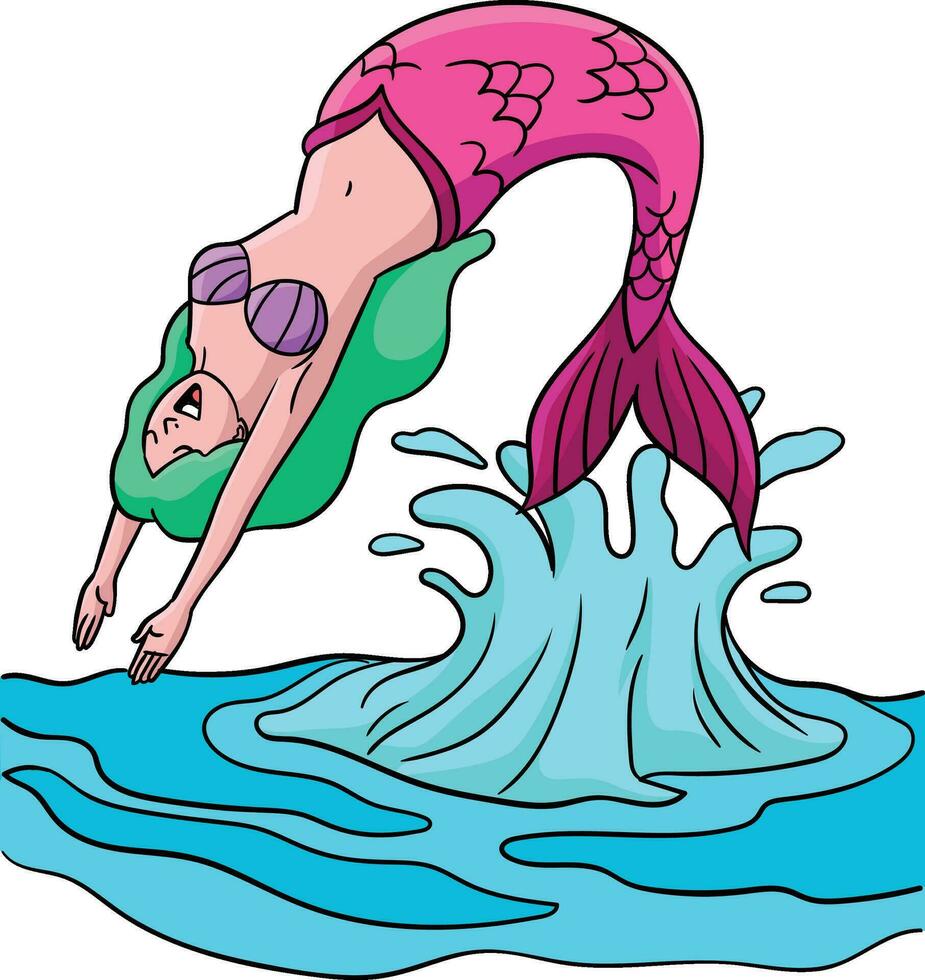 Sirène backflip dessin animé coloré clipart vecteur