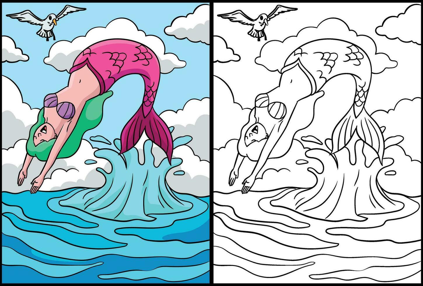Sirène backflips coloration page illustration vecteur