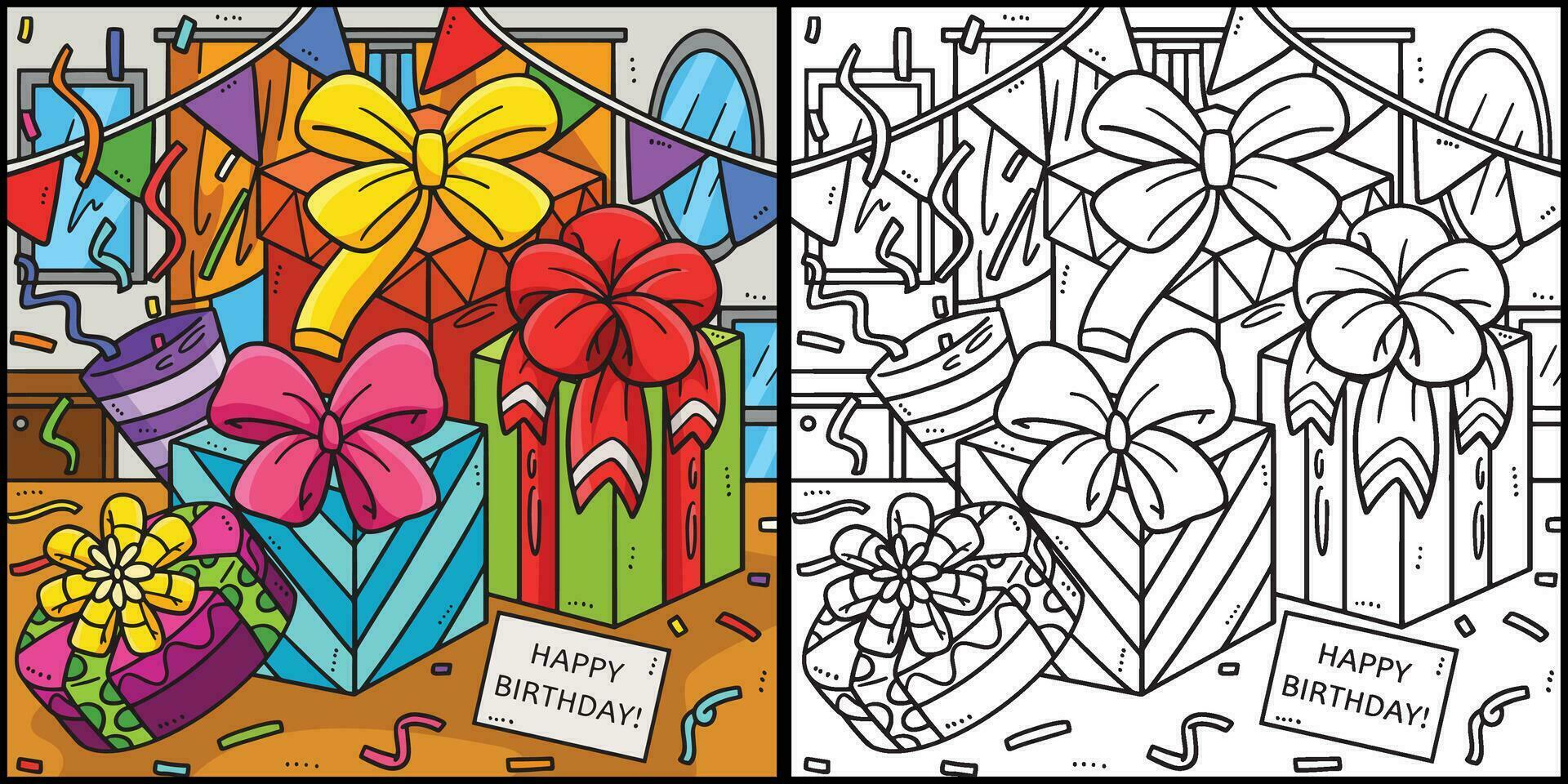 anniversaire cadeau coloration page coloré illustration vecteur