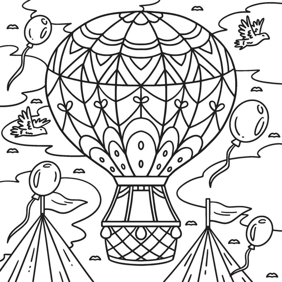 cirque chaud air ballon coloration page pour des gamins vecteur