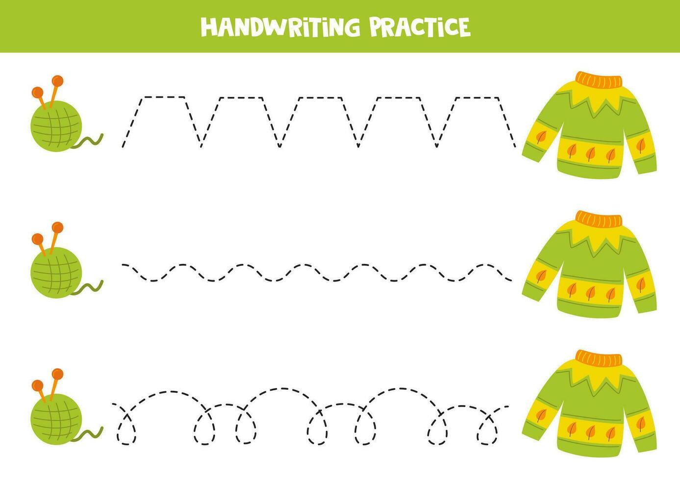 tracé lignes pour enfants. dessin animé vert chandail et Balle de fil. vecteur