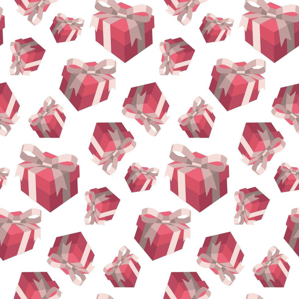 sans couture modèle de rose carré cadeau boîte avec arc. une cadeau pour une faire la fête, fête, spécial un événement tel comme anniversaire, Noël, la Saint-Valentin journée. moderne vecteur illustration dans isométrique style sur blanc