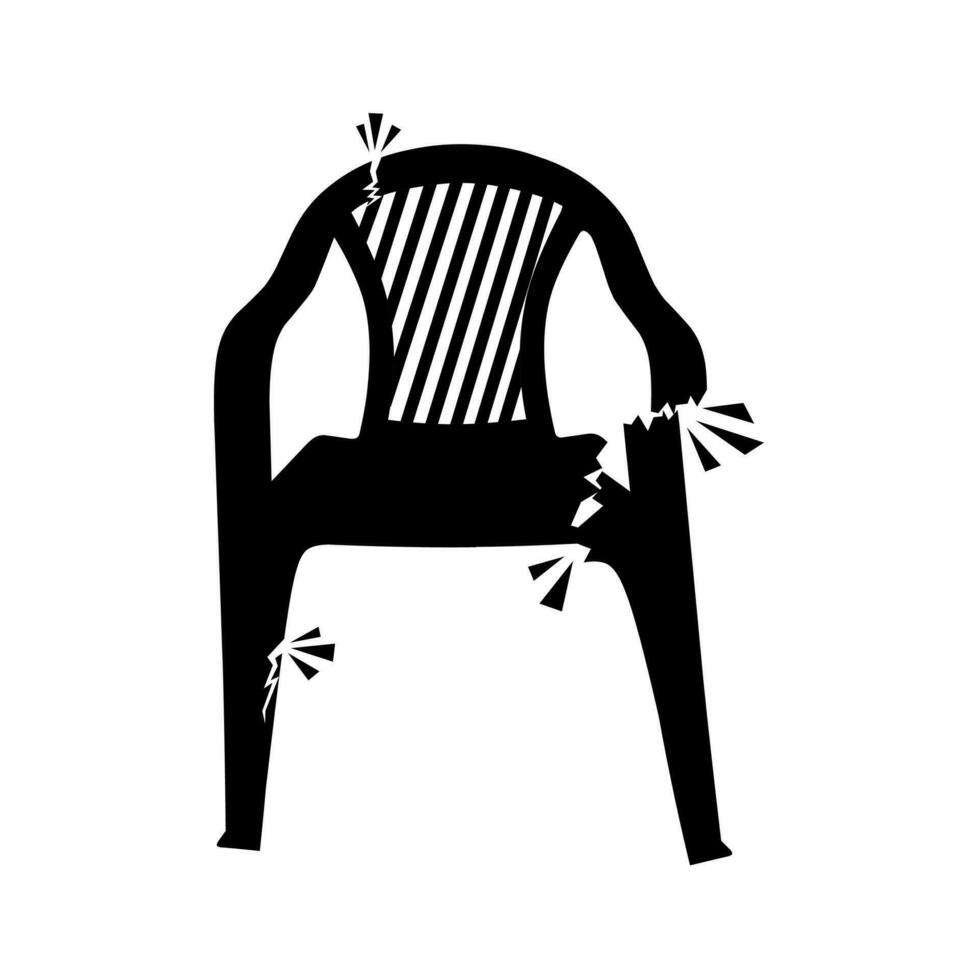 cassé chaise silhouette sur blanc Contexte. illustration de une cassé et fissuré banc. vecteur