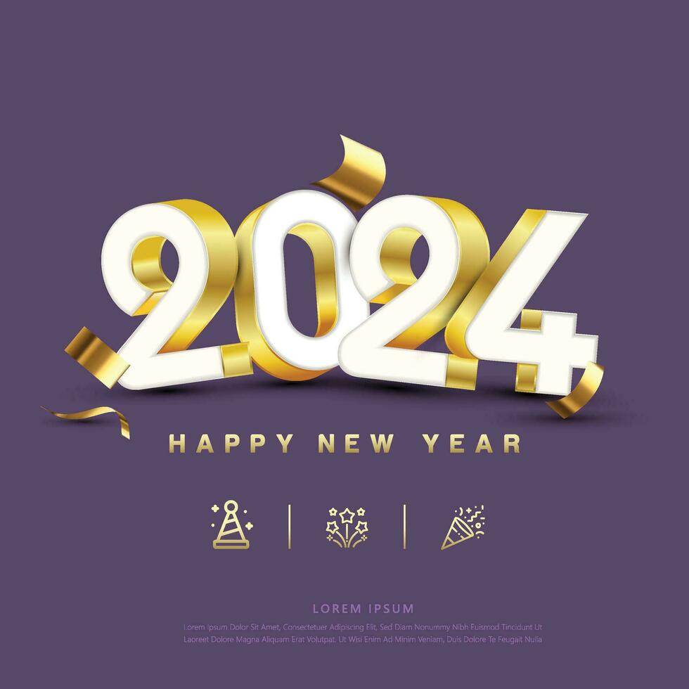 content Nouveau année 2024 carré modèle avec 3d nombre. salutation concept pour 2024 Nouveau année fête vecteur