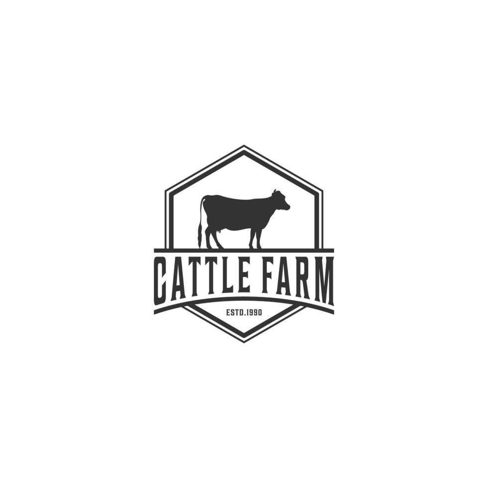logo de la ferme avec illustration de vache en bonne santé sur fond blanc vecteur