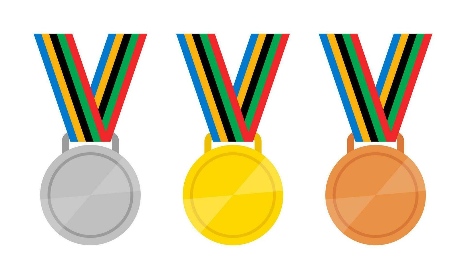 or, argent et bronze médailles avec ruban ensemble dans plat style. vecteur