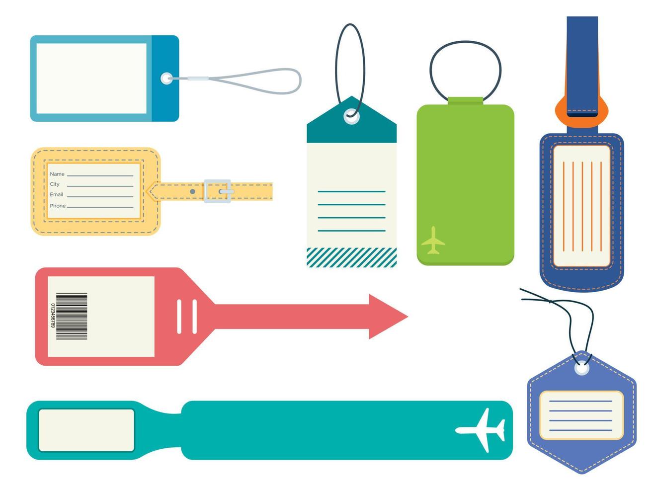 ensemble d'étiquettes à bagages. illustration vectorielle plane. vecteur