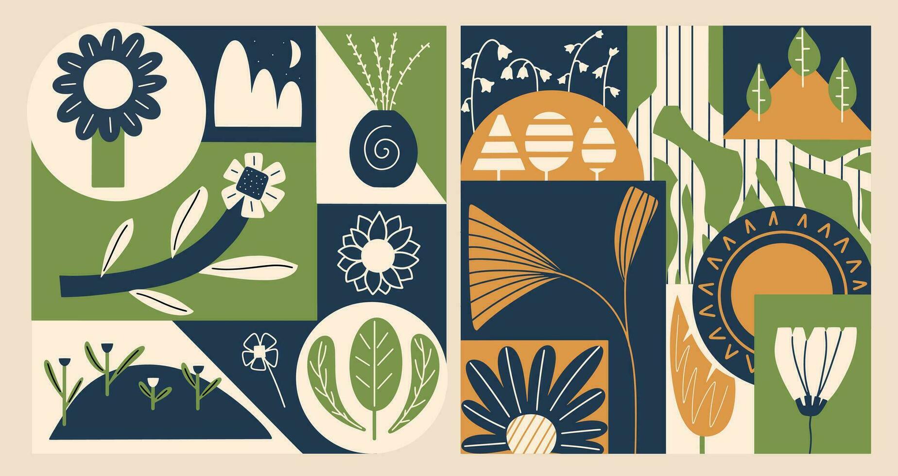 floral abstrait carte postale, Contexte. botanique composition dans le style de modernisme. la nature affiche. vecteur illustration