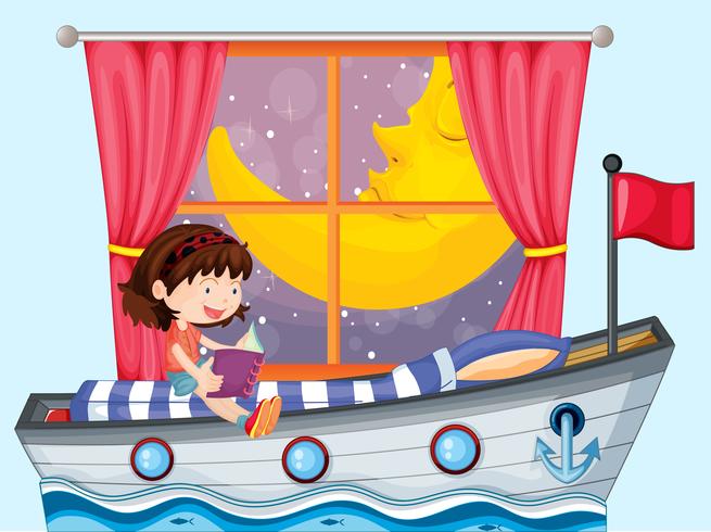 Un bateau dans la maison avec une fille qui lit vecteur