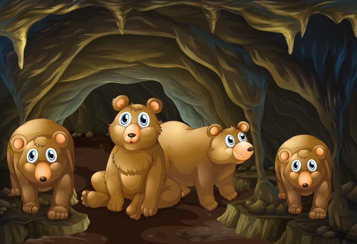 Quatre ours vivant dans la grotte vecteur