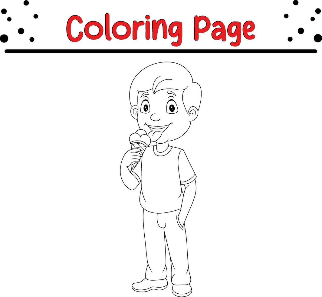 coloration page garçon en mangeant la glace crème vecteur