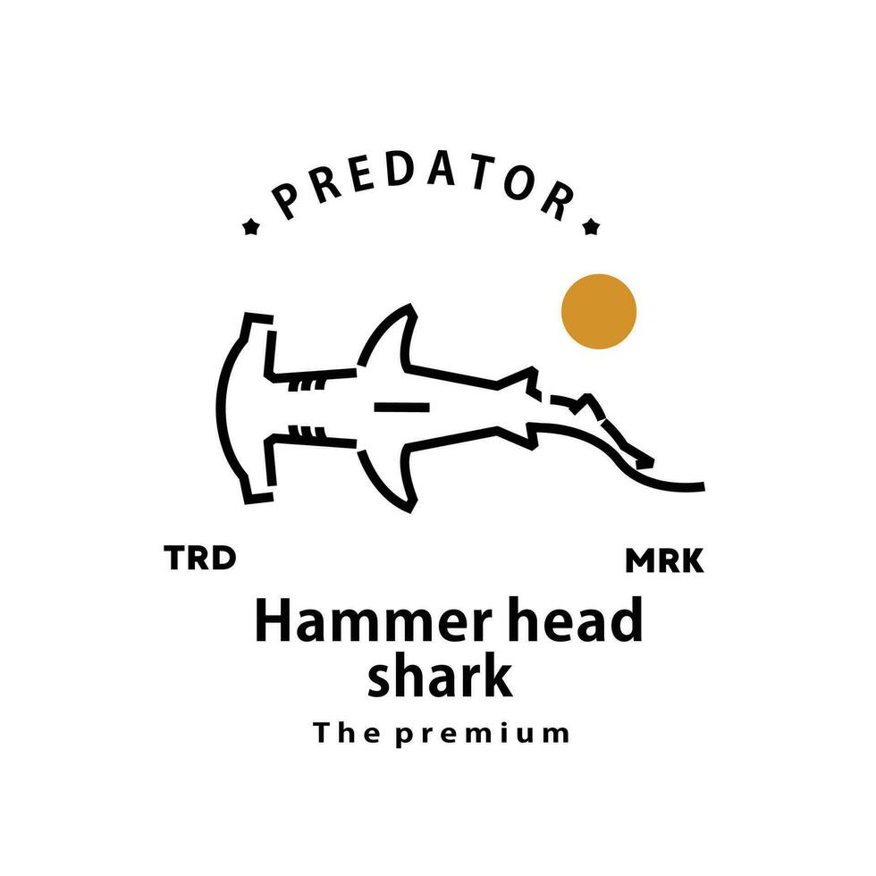 ancien rétro branché marteau tête requin logo vecteur contour monoline art icône