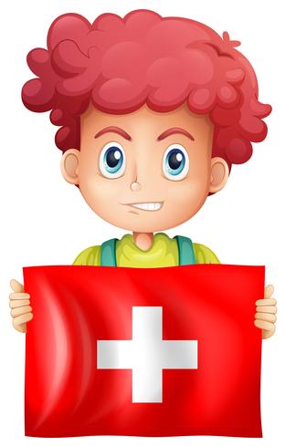 Heureux garçon et drapeau de la Suisse vecteur