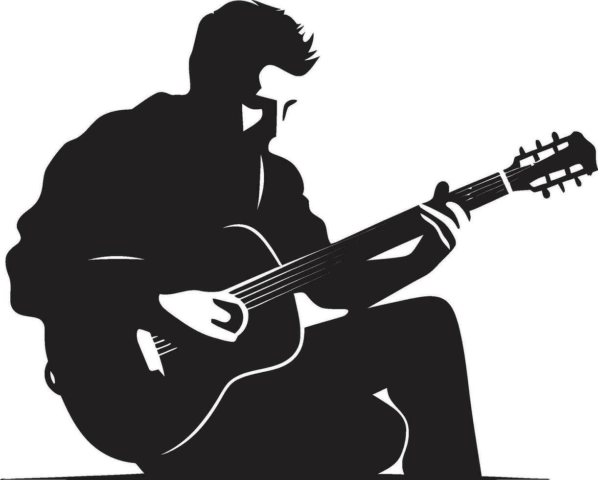 acoustique aria musicien emblématique emblème rythmique réverbération guitariste logo conception vecteur