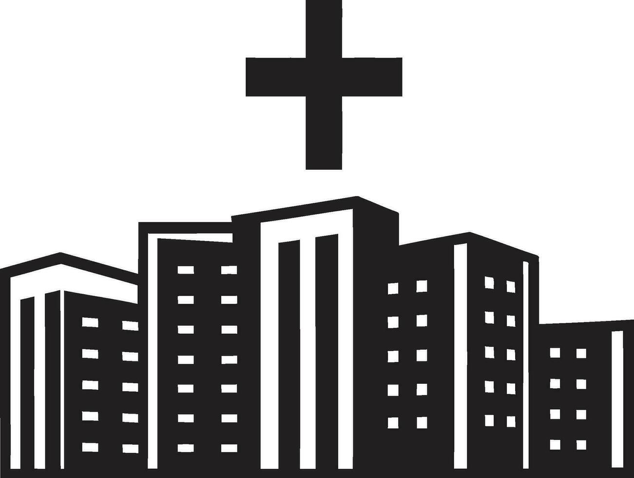 paysage de santé centre clinique logo emblème guérir citadelle hôpital iconique vecteur