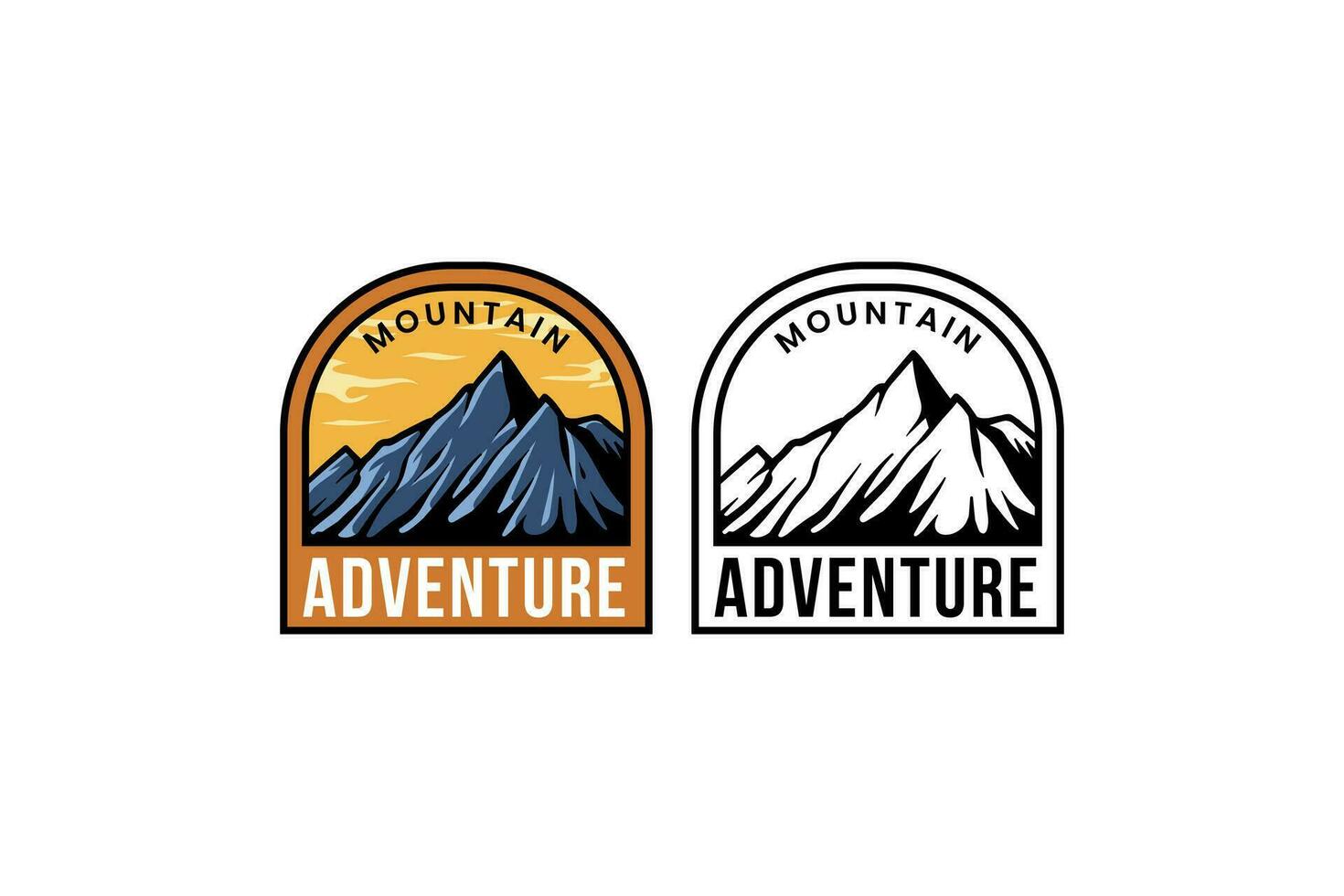 Montagne badge aventure logo conception avec après midi scène sur Cadre pour sport et aventure vecteur