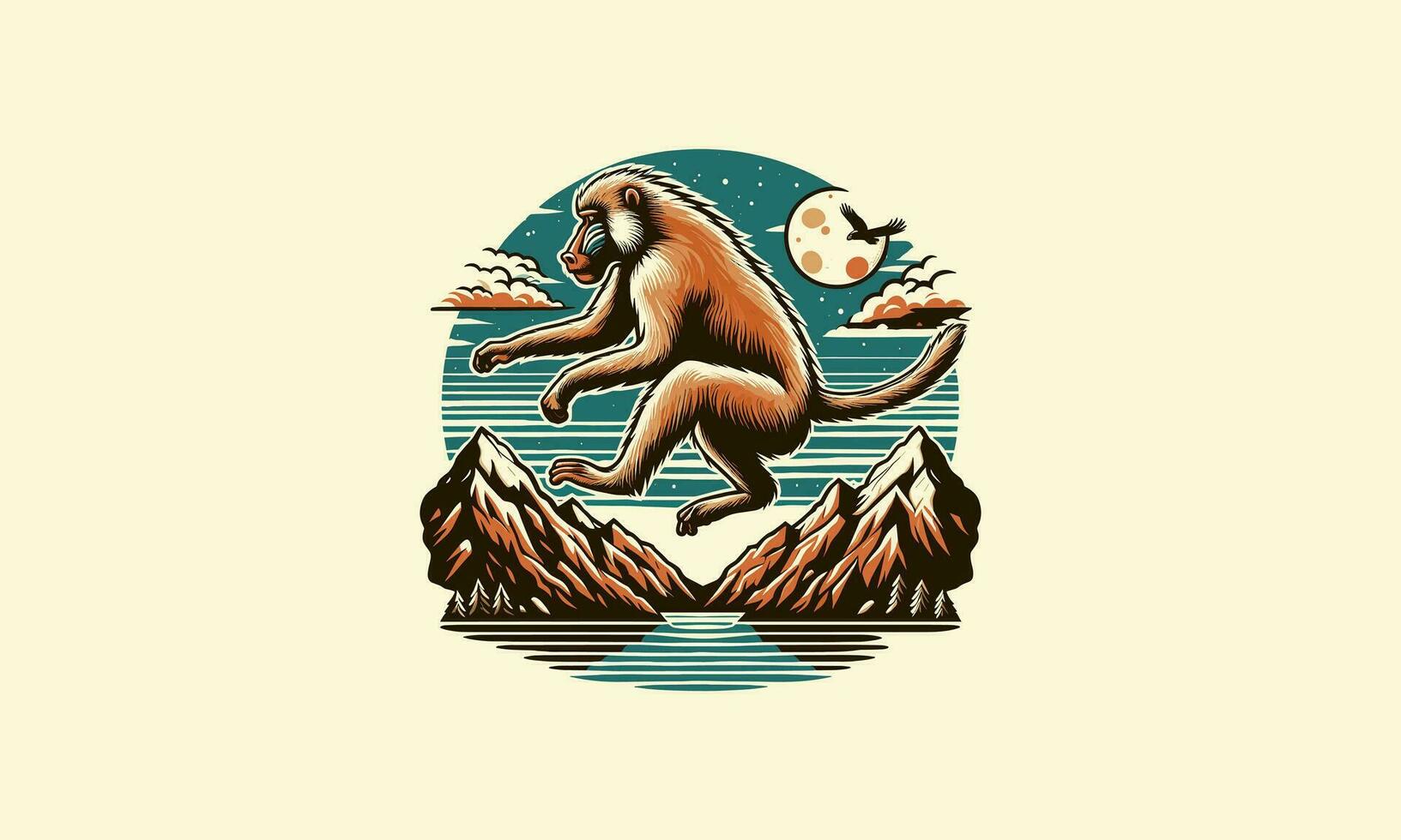 babouin sauter sur Montagne vecteur ouvrages d'art conception