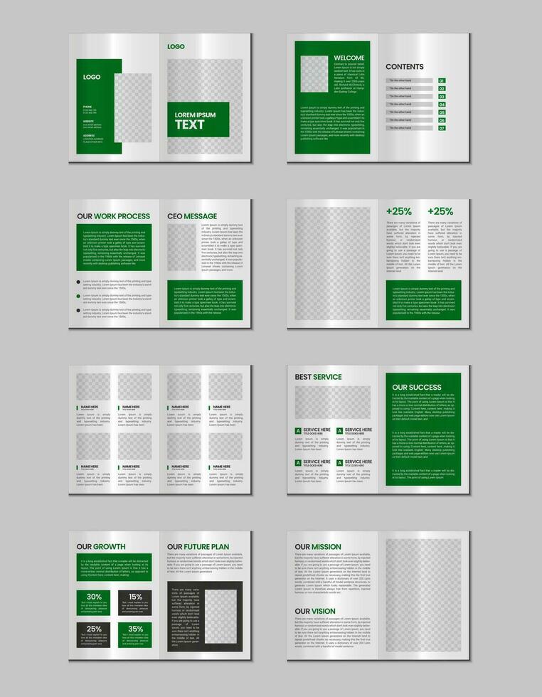 entreprise profil, plusieurs pages prospectus brochure, 16 pages portefeuille magazine, annuel rapport, catalogue et a4 plusieurs pages modèle conception vecteur