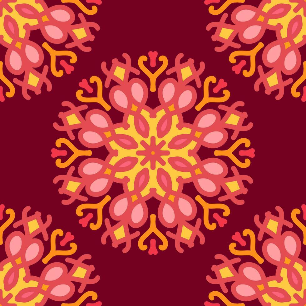 Jaune rouge mandala floral Créatif sans couture modèle conception Contexte vecteur illustration