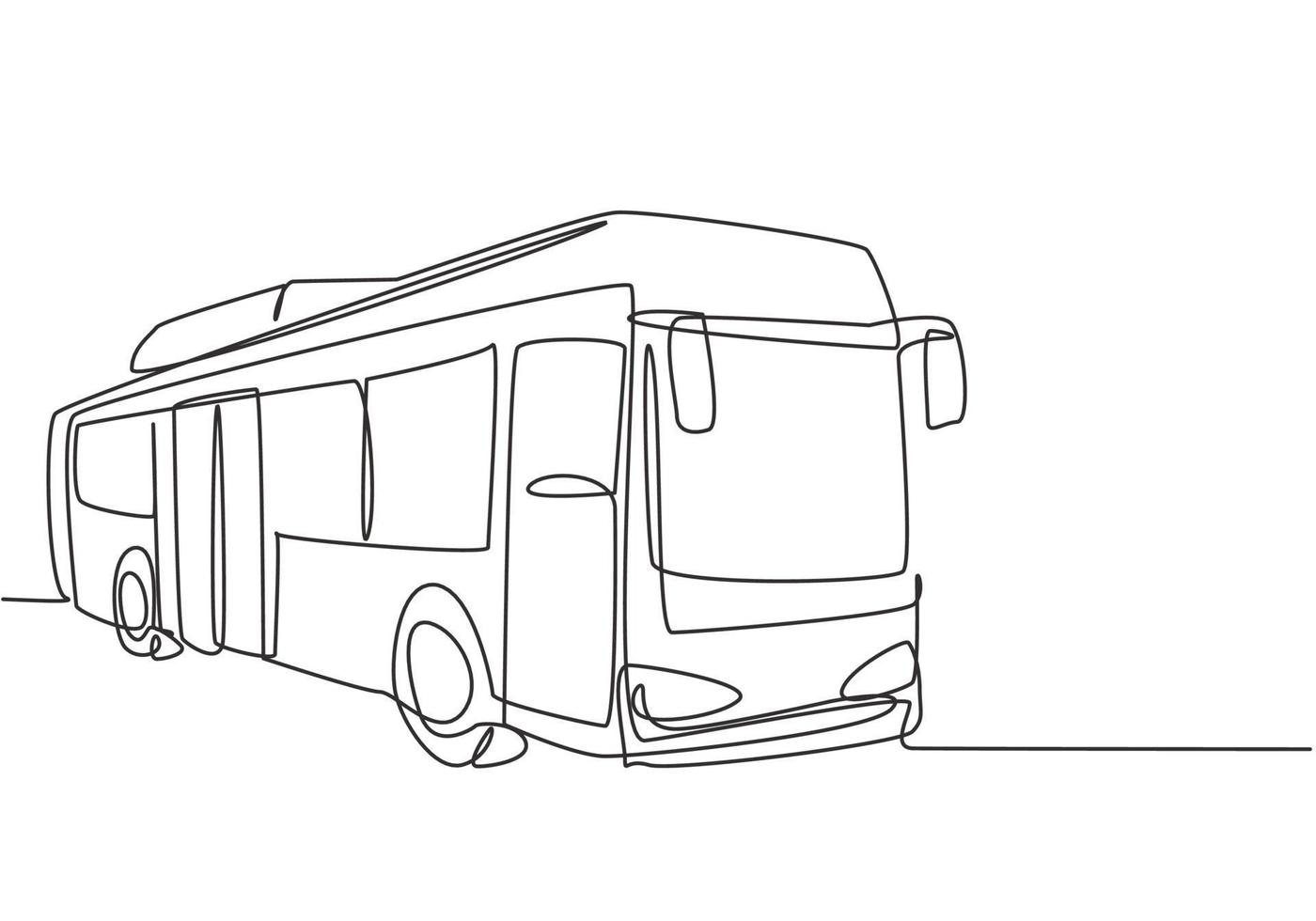 des autobus urbains à un seul trait continu desservant les employés de banlieue et les élèves des écoles partent de leur domicile vers leurs destinations respectives. une ligne dessiner illustration vectorielle de conception graphique. vecteur