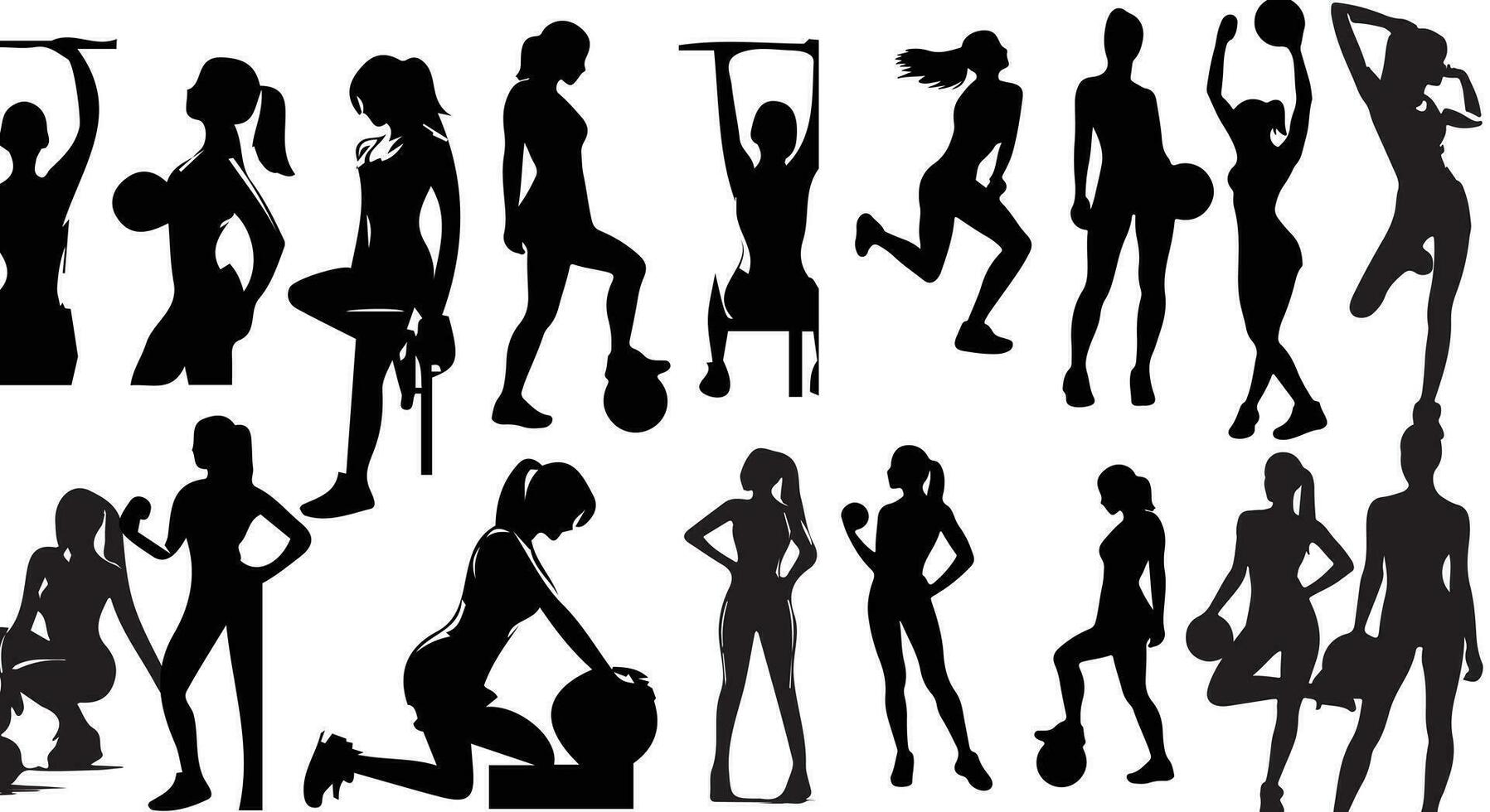 ensemble de faire des exercices femme silhouettes vecteur